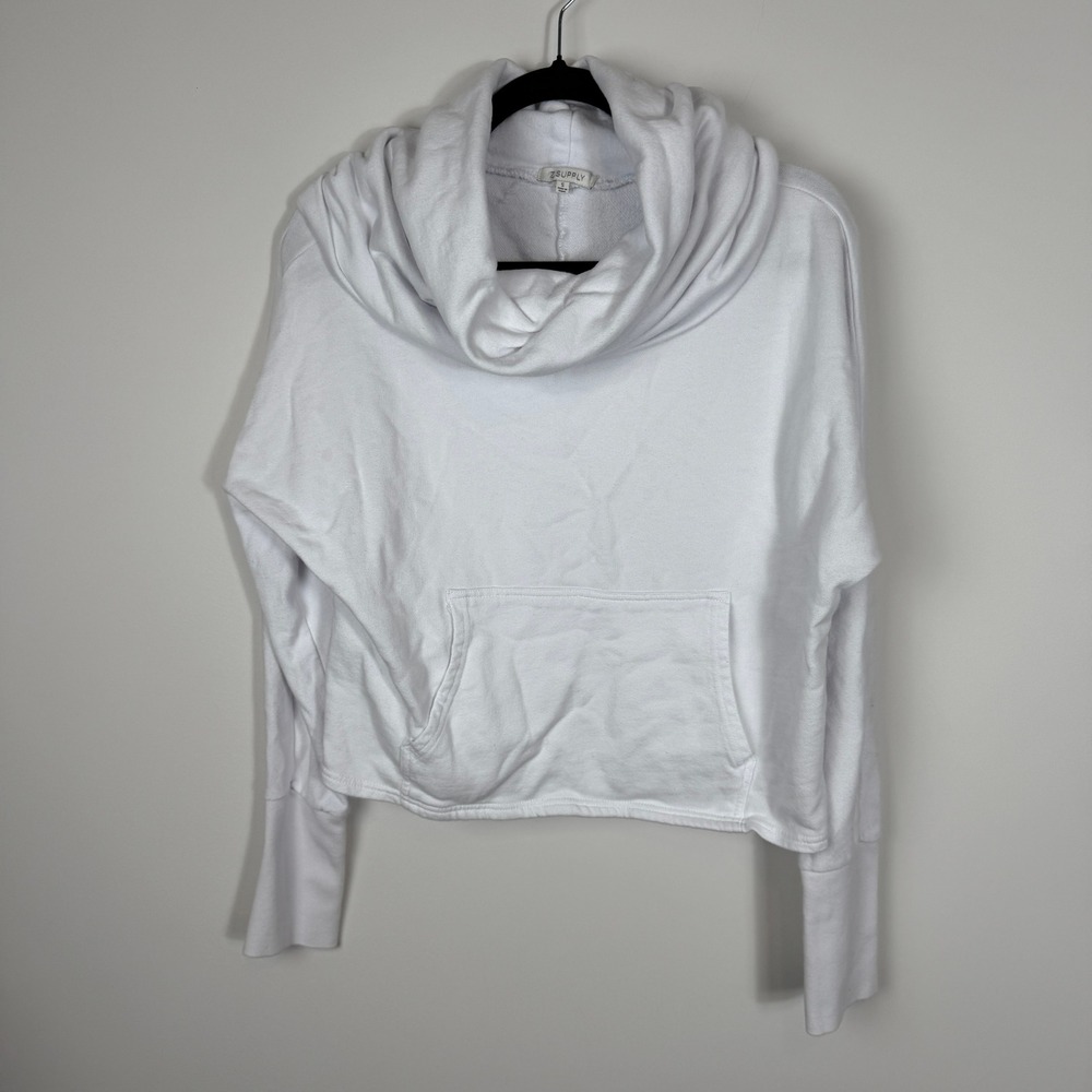 ZSupply White Cowl Neck Sweatshirt Pullover Cropped Pocket‎ Size S